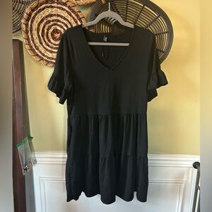 Black V-Neck Tiered Dress